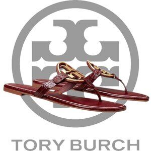 Miller Flat Gold Metal Logo Croc Emboss Sandals